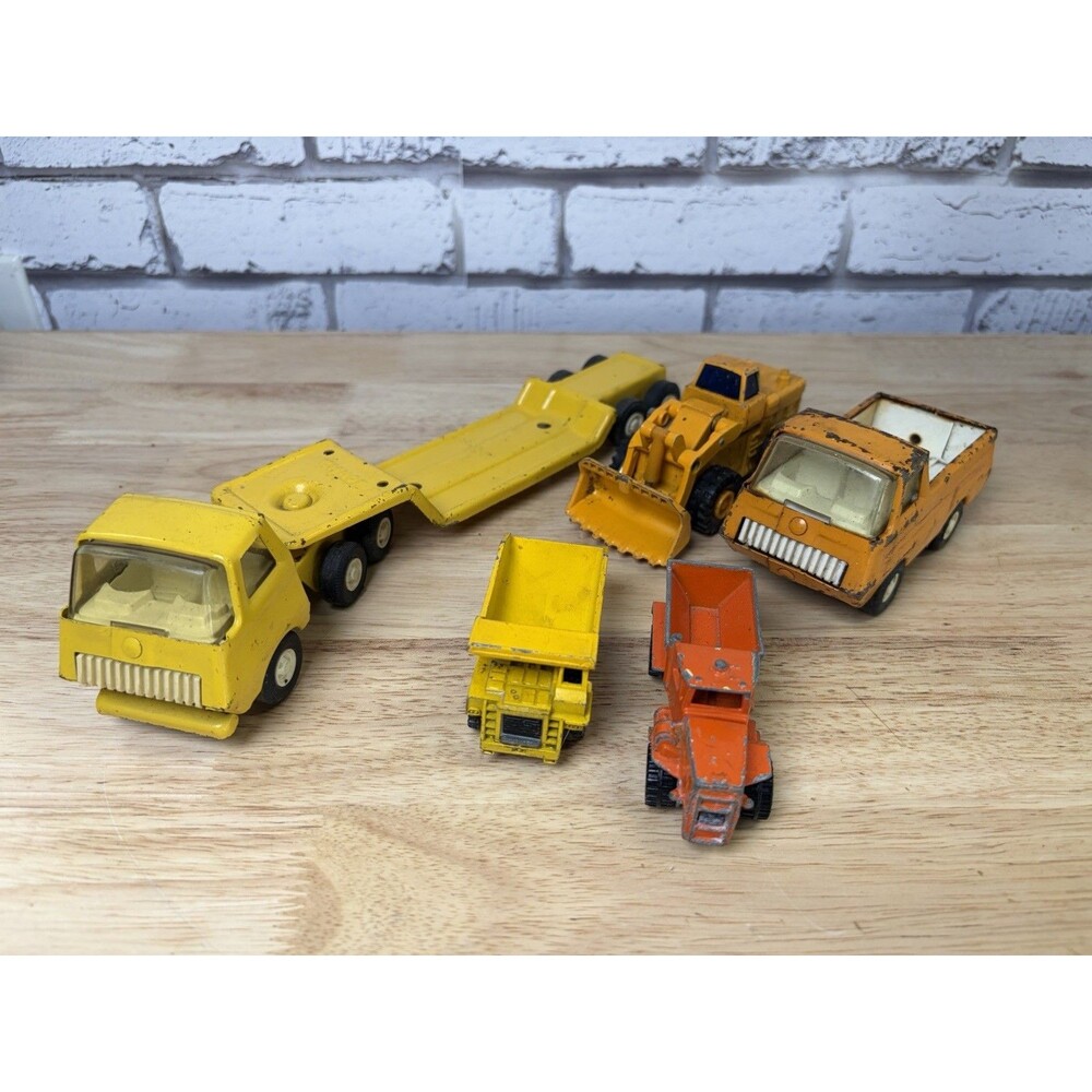 5 Vintage Tonka / Hot Wheels Trucks Semi Lowboy Bulldozer Pickup Dump  Loader